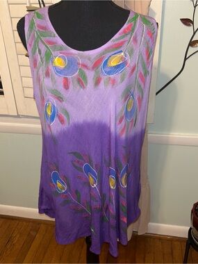 Sleeveless Hand-Painted Purple Floral Tunic